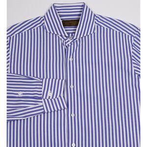 Makers Shirt Kamakura Blue Striped Cutaway Cotton Dress Shirt Japan 15.75-33